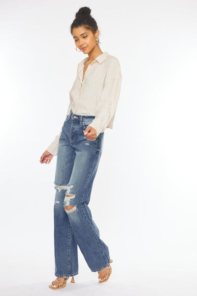 Kan Can Ultra High-Rise Distressed 90s Flare