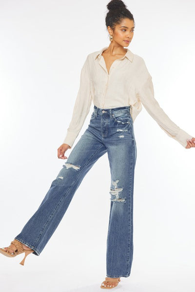 Kan Can Ultra High-Rise Distressed 90s Flare