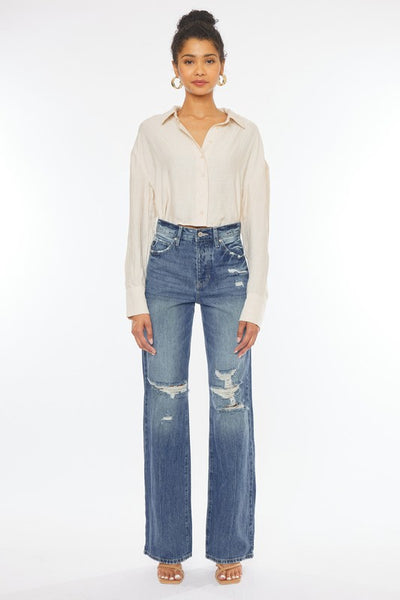 Kan Can Ultra High-Rise Distressed 90s Flare