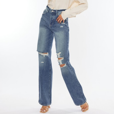 Kan Can Ultra High-Rise Distressed 90s Flare