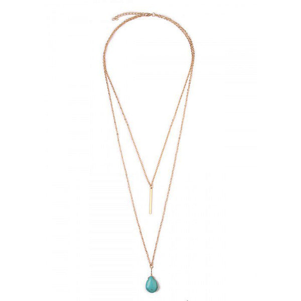 Gold & Turquoise Teardrop Necklace - Prairie Rose Boutique